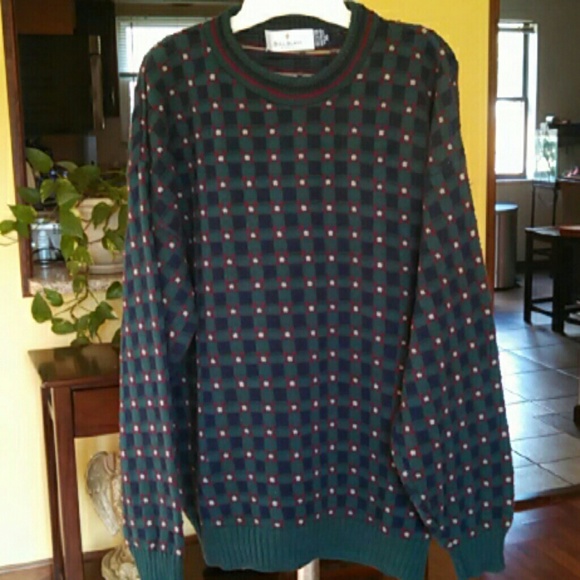 Men's Vintage 80s 90s Bill Blass Crewneck Hand Framed Sweater - Picture 1 of 4